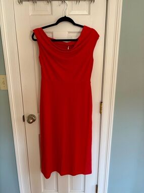 Old Navy Cowl Neck Midi Sheath Dress Coral Red NWT Occasion Stretchy S